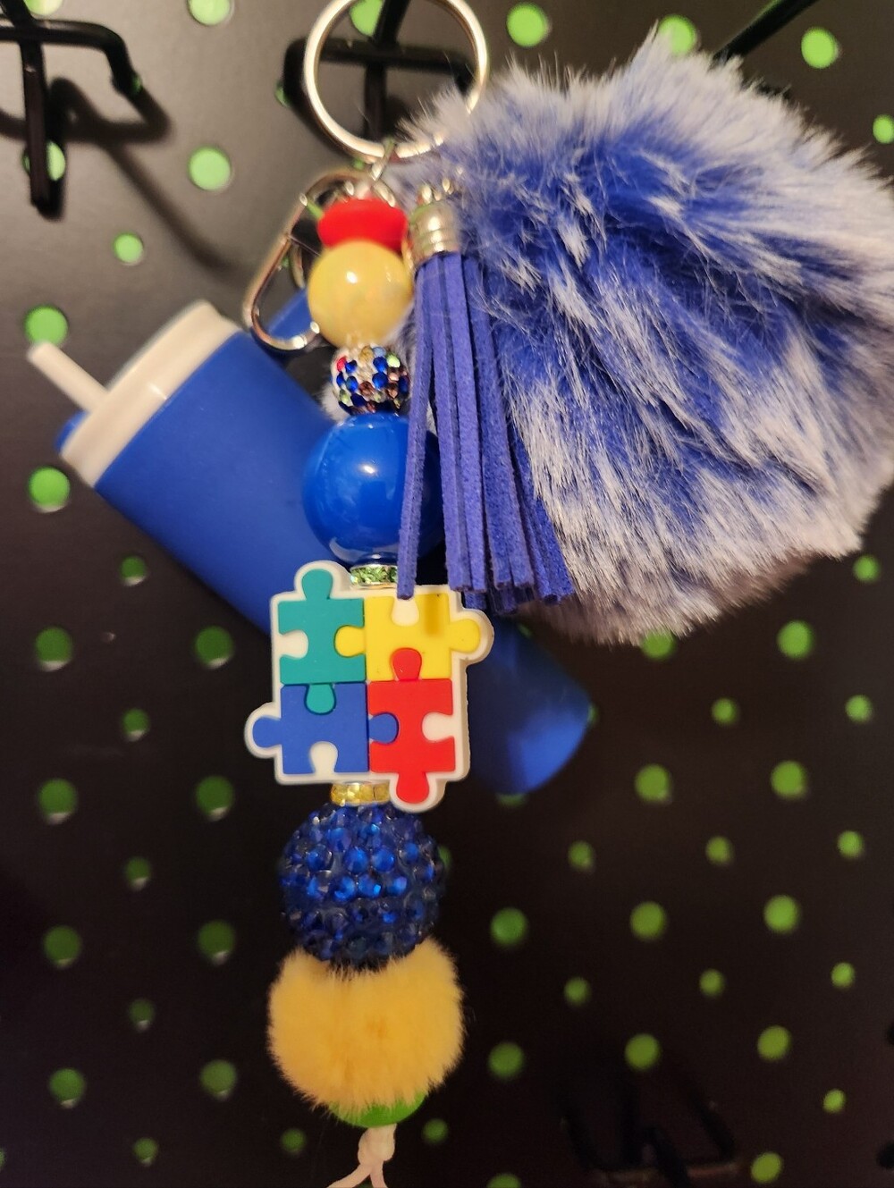 Pom-Pom Keychain With Tumbler ( Lid Opens For Chapstick, Money,meds, Lipstick)